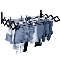 Varal Sanfonado Retrátil Parede 60 cm Aço Preto Lavanderia