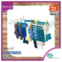 Varal Sanfonado Retrátil Parede 80 Cm Aço Branco Secalux