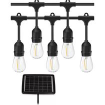 Varal Solar 20 Lampadas 12 Metros Placa Solar LED Filamento Cordao Decoraçao Festa Jantar Aniversario Casamento Ambiente Externo Ar Livre