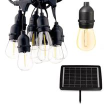 Varal Solar 20 Lampadas 12 Metros Placa Solar LED Filamento Cordao Festa Casamento Aniversario Jardim Quintal Decoraçao Ambiente Externo