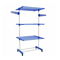 Varal Torre 3 Andares Azul Inox Dobrável Rodinhas Giratórias Varal Torre 3 Andares Azul Inox Dobrável Rodinhas Giratórias
