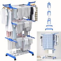 Varal Torre 3 Andares Inox de Chão Retrátil Dobrável com Rodinhas Otimiza Espaço Lavanderia Varal Torre 3 Andares Inox de Chão Retrátil Dobrável com Rodinhas Otimiza Espaço Lavanderia