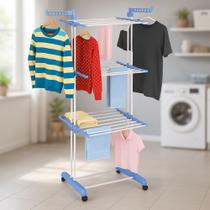 Varal Vertical 3 Andares Aço Inox Dobrável Com Abas E Rodas