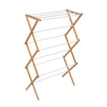 Varal vertical de chão Dobrável Em Bambu Com Hastes Metálicas 3 andares - Simplo