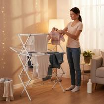 Varal Vertical Retrátil de Chão Branco 5 Níveis 20 Penduras Espaço Compacto Secagem Roupas