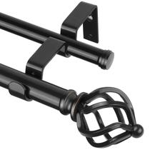 Varão de cortina KAMANINA Double 168 a 305 cm preto com acabamentos torcidos