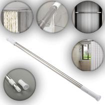 Varão Extensível Regulável de Pressão para Cortina Box Banheiro Cozinha 70 a 120 cm Instalação Fácil Sem Furos Material Resistente Versátil Varão Extensível Regulável de Pressão para Cortina Box Banheiro Cozinha 70 a 120 cm Instalação Fácil Sem Furos Material Resistente Versátil