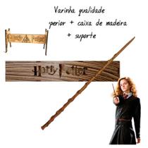 Varinha Hermione tamanho real + caixa de madeira+, suporte mdf