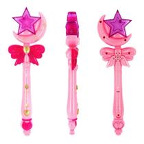 Varinha Mágica Encantada Luz Som Fada Princesa Menina Rosa