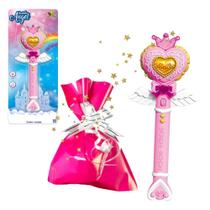 Varinha Rosa Mágica Asas Anjo com Luz e Som + Saco Presente Rosa - Art Brink