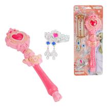 Varinha Vara Mágica Luz Som Encantada Coroa Tiara Brincos