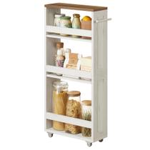 VASAGLE Carrinho de Armazenamento Deslizante de 4 Camadas, Carrinho de Cozinha Slim para Espaços Pequenos, com Rodas, Alça, Banheiro, Lavanderia, 15 x 43,2 x 86,5 cm, Branco Rústico e Marrom Mel ULRC050K01 VASAGLE Carrinho de Armazenamento Deslizante de 4 Camadas, Carrinho de Cozinha Slim para Espaços Pequenos, com Rodas, Alça, Banheiro, Lavanderia, 15 x 43,2 x 86,5 cm, Branco Rústico e Marrom Mel ULRC050K01