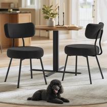 VASAGLE Conjunto de 2 Cadeiras de Jantar Boucle, Cadeiras Estofadas para Cozinha e Sala de Jantar com Encosto Curvo e Estrutura de Aço, Modernas Mid Century, Redondas, para Penteadeira e Sala de Estar, Preto Tinta UKDC110B01