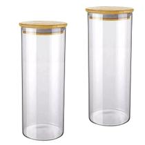 Vasilha De Vidro Hermético Tampa Bambu 2 Unidades Vedação De Silicone