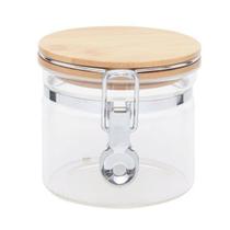 Vasilha Vidro com Tampa Bambu Incolor Marrom 9,5cm - Cromus