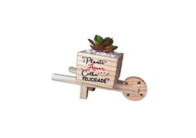 Vasinho Carriola Madeira Natural Com Frases Para Suculenta