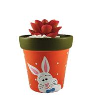 Vasinho de Ceramica Cachepot Coelho Feliz Pascoa Cor Laranja - Decore Casa