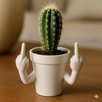 Vasinho de Planta Estressadinho Dedo do Meio - Vaso Decorativo com Mensagem Engraçada para Presente e Decoração - Branco