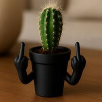 Vasinho de Planta Estressadinho Dedo do Meio - Vaso Decorativo com Mensagem Engraçada para Presente e Decoração - Preto