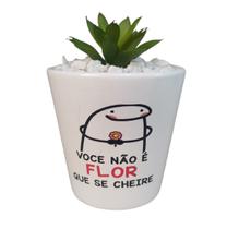 Vasinho Flork Conico de Ceramica para suculentas com Frase F