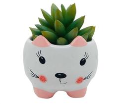 Vasinho Gato orelha rosa Ceramica para suculenta e flores - HP Decor
