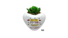 Vasinho Pequeno de Ceramica modelo coração com frase N3 - Decore Casa Vasinho Pequeno de Ceramica modelo coração com frase N3 - Decore Casa