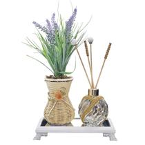Vasinho Vime Treliça Lavanda Difusor Aroma Bandeja Madeira