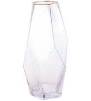 Vaso 13x28,5cm De Vidro Com Borda Dourada Taj