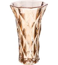 Vaso 13x6x20cm De Vidro Diamond Âmbar Metalizado