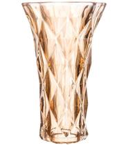 Vaso 14,5cm X 7,5cm X 25cm De Vidro Diamond Âmbar Metalizado