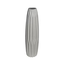 Vaso Alto Ceramica Relevos Cinza Redondo Contemporaneo Luxo