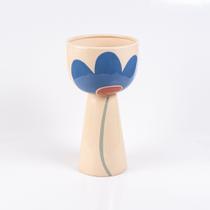 Vaso alto de cerâmica flor azul alt 26 cm x diâmetro 14 cm