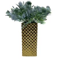 Vaso alto dourado trabalhado com planta artificial