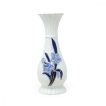 Vaso ampulheta cerâmica branca c/ estampa flores azuis 26cm