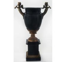 Vaso Ânfora Porcelana Black e Bronze Escultura Anjos Luxo