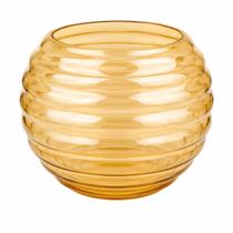 Vaso Aquário de Vidro Âmbar Canelado Redondo Decorativo para Terrário, Plantas e Arranjos