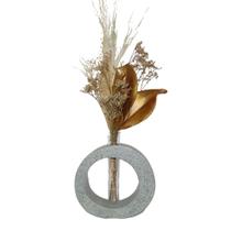 Vaso Aura em Granilite Cor Cinza com Arranjo ConcretAM