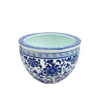 Vaso Azul E Branco Floral 11X16Cm Porcelana Cachepot M