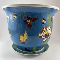 Vaso Azul Floral Cerâmica Tamanho G Decoração (Ref.: 19021554)