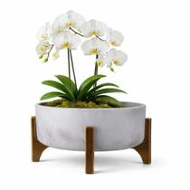 Vaso Bacia Linha Genebra com Suporte de Madeira 24cm -