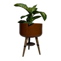 Vaso Bacia Plantas de Polietileno com Tripé Madeira 39x21cm Vaso Bacia Plantas de Polietileno com Tripé Madeira 39x21cm