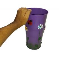 Vaso Balde Enfeite de Ferro Jardim Quintal Varanda Joaninha Flor Roxo (SYBO-G8)