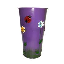 Vaso Balde Metal Enfeite Jardim Quintal Varanda Joaninha Flor Roxo (SYBO-G8)