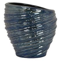 Vaso Benzara Avery redondo azul em cerâmica espiral 43 cm Vaso Benzara Avery redondo azul em cerâmica espiral 43 cm