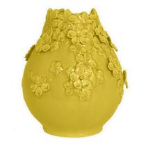 Vaso Benzara Remi em cerâmica amarela 28 cm com motivos florais