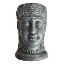 Vaso Buda Decorativo Plástico cinza Cabeça 25cm budismo
