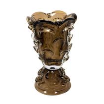 Vaso c Base Murano Italiano Marrom Menor Relevos Moderno