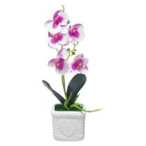 Vaso C/ Orquídea Flor Artificial Decoração Vasinho Porcelana - PGB