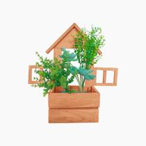 Vaso cachepô de madeira maciça para flores - modelo casinha com janela (não acompanha a flor)