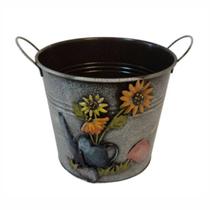 Vaso Cachepô Decorativo em Lata com Alça (Flor ) TOP GARDEN